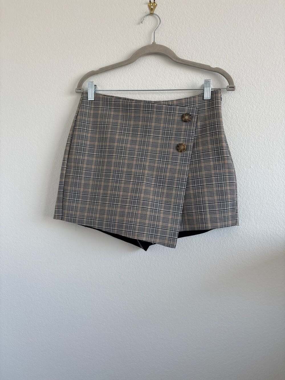 Zara Basic Plaid Button Front Wrap Skort Size M